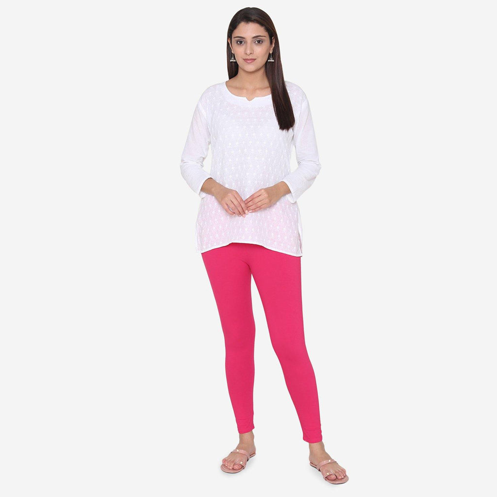 Buy Akarshan Pure Cotton Frock Style Kurti With Leggings Set - Pink And  White Online at Best Price | Distacart